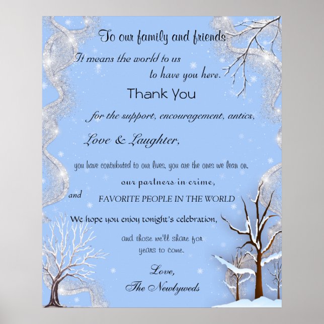 Silver Glitter Snöflingor Snötäcka Träd   Poster (Framsidan)