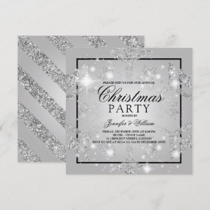 Silver Glitter Snowflake Julafton Julfest Inbjudningar