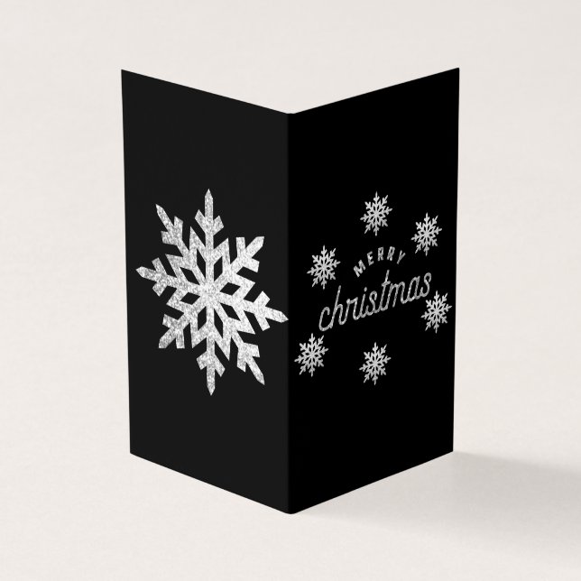 Silver Glitter Snowflake-julkort Kort (Utsida)