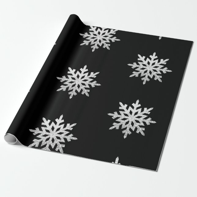 Silver Glitter Snowflake Presentpapper (Utrullad)