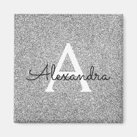 Silver Glitter & Sparkle Monogram Födelsedag