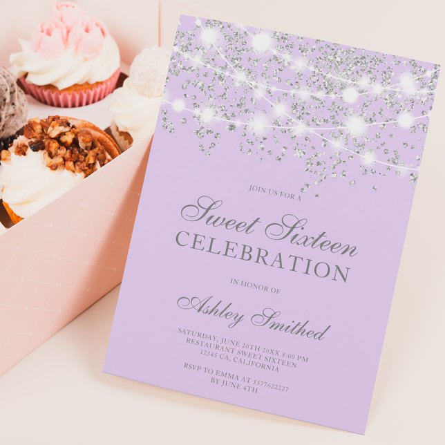 Silver glitter sparkles lavender sweet sixteen inbjudningar (Skapare uppladdad)