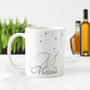✨ Silver Glitter Sparkles Namn och Monogram Kaffemugg