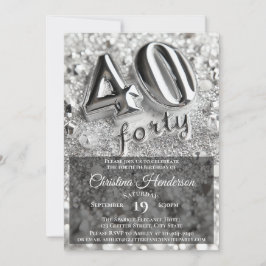 Silver Glitter Spegel Elegant 40:e födelsedag Part Inbjudningar