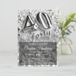 Silver Glitter Spegel Elegant 40:e födelsedag Part Inbjudningar