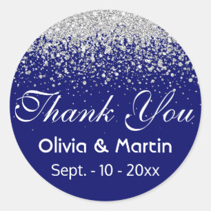 Silver Glitter Stänk om Royal Blue Runt Klistermärke