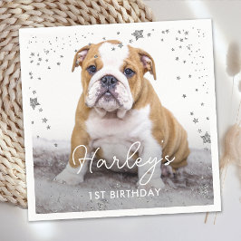Silver Glitter Stars Anpassningsbar Photo Pet Hund Pappersservett