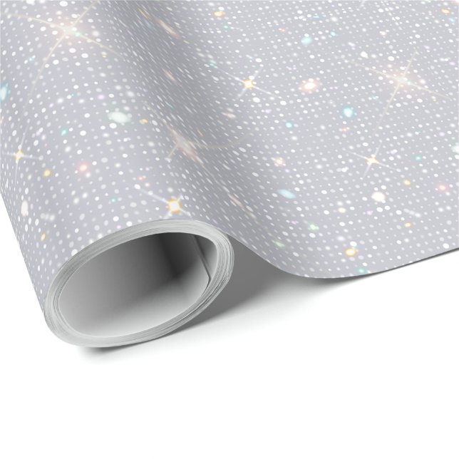 Silver Glitter Struktur White Sparkling Diamond Presentpapper (Rullad Hörn)