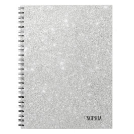 Silver Glitter Struktur White Sparkling Shiny Anteckningsbok
