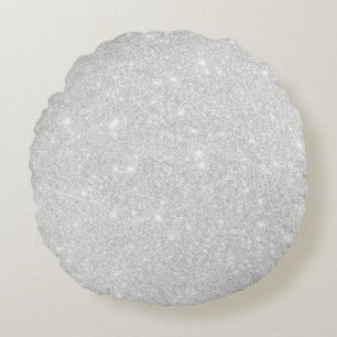 Silver Glitter Struktur White Sparkling Shiny Rund Kudde