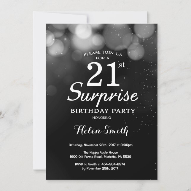 Silver Glitter Surprise 21:a födelsedagsinbjudan Inbjudningar (Framsida)