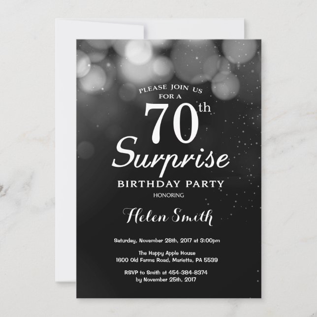 Silver Glitter Surprise 70:e födelsedagsinbjudan Inbjudningar (Framsida)