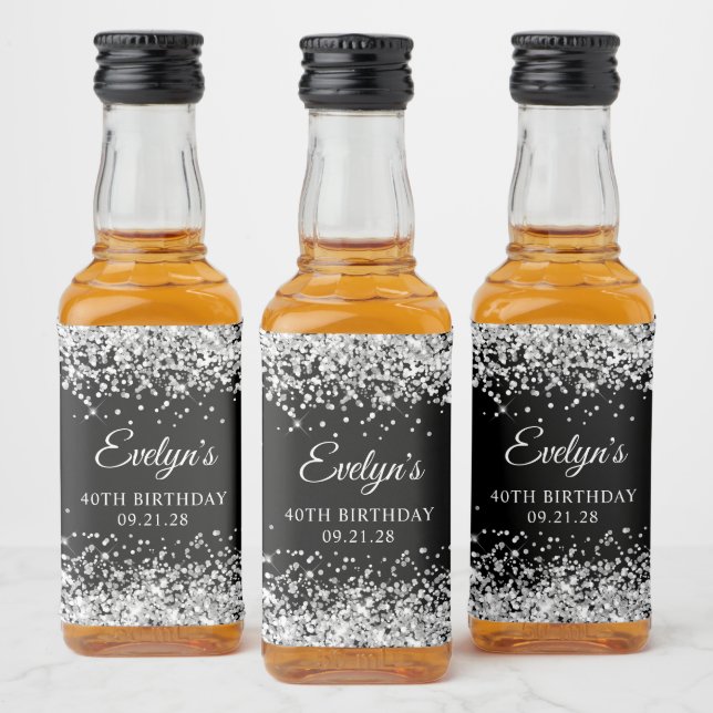Silver Glitter Svart 40-årsdag Spritflaskor Etikett (Flaskor)