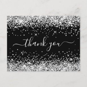 Silver Glitter Svart Baby Shower Tackkort Vykort