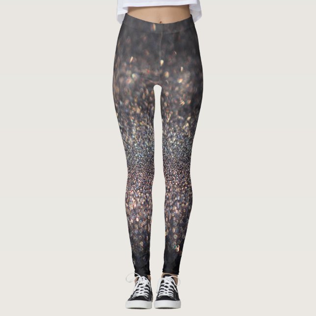 Silver Glitter: Svart bokeh-jul Leggings (Framsida)