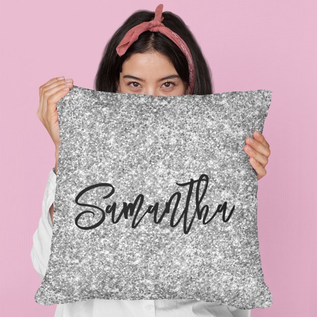 Silver Glitter Svart Borstskrift Kudde (Skapare uppladdad)