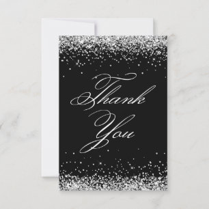 Silver Glitter Svart Elegant 40-årsfirande Tack Kort