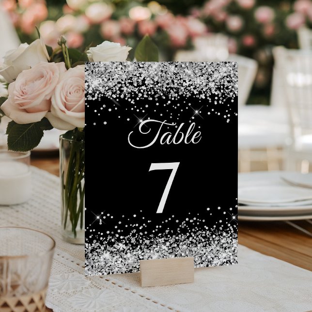 Silver Glitter Svart Elegant Kalligrafi Bordsnummer (Silver Glitter Black Elegant Calligraphy Table Number)