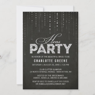 Silver Glitter: Svart Hens Party-inbjudan Inbjudningar