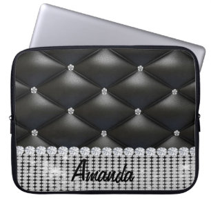 silver glitter svart, monogram bärbar dator fodral