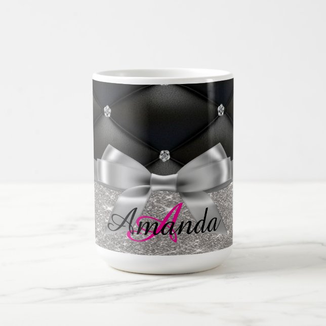 Silver glitter svart monogramelektronik Bag Kaffemugg (Center)