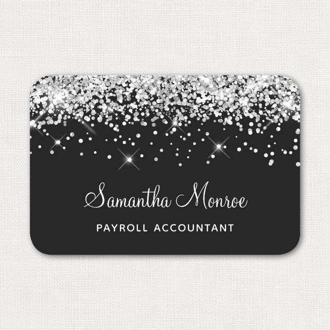 Silver Glitter Svart Namnbricka (Silver Glitter Black Name Tag)
