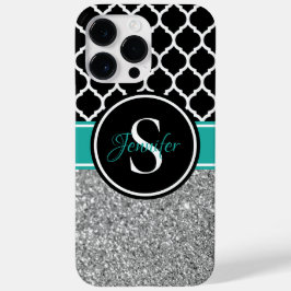 Silver Glitter Svart och Vitt Trellis Monogram