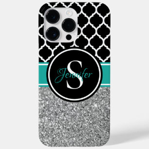 Silver Glitter Svart och Vitt Trellis Monogram