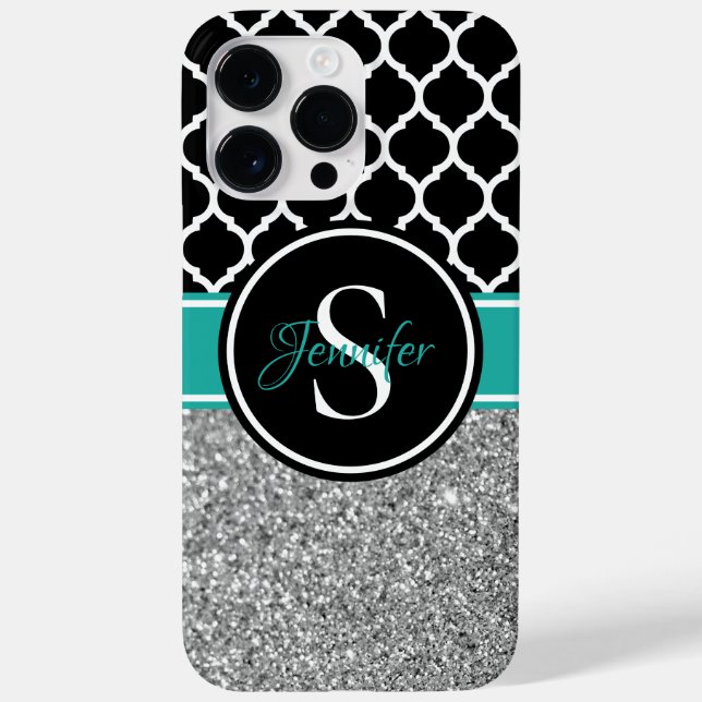 Silver Glitter Svart och Vitt Trellis Monogram (Baksida)