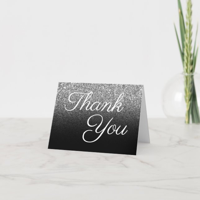 Silver Glitter Svart Ombre Tack Kort (Framsida)