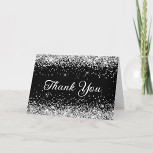 Silver Glitter Svart Tack Kort