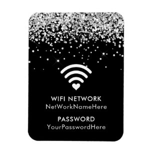 Silver Glitter Svart WiFi-nätverk och Lösenord Magnet