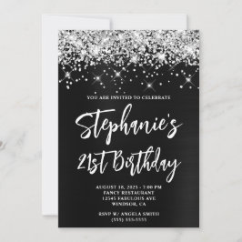 Silver Glitter Svartvit Ombre 21:a födelsedag Inbjudningar