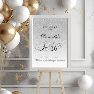 Silver Glitter Sweet 16 Personliger Välkommen Poster