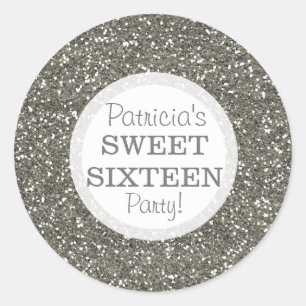 Silver Glitter Sweet 16 Runt Klistermärke