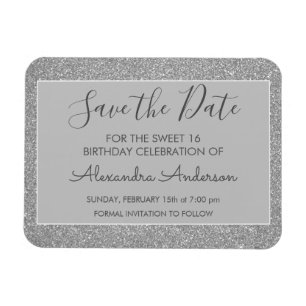Silver Glitter Sweet 16 Spara datumet Magnet