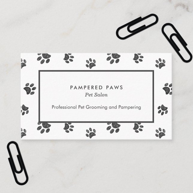 Silver Glitter Tass avtryck Professionell Pet Salo Visitkort (Silver Glitter Paw Prints Professional Pet Salon Business Card)