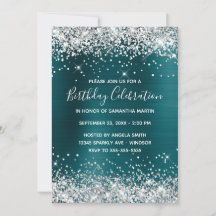 Silver Glitter Teal Blue Foil Birthday Firman