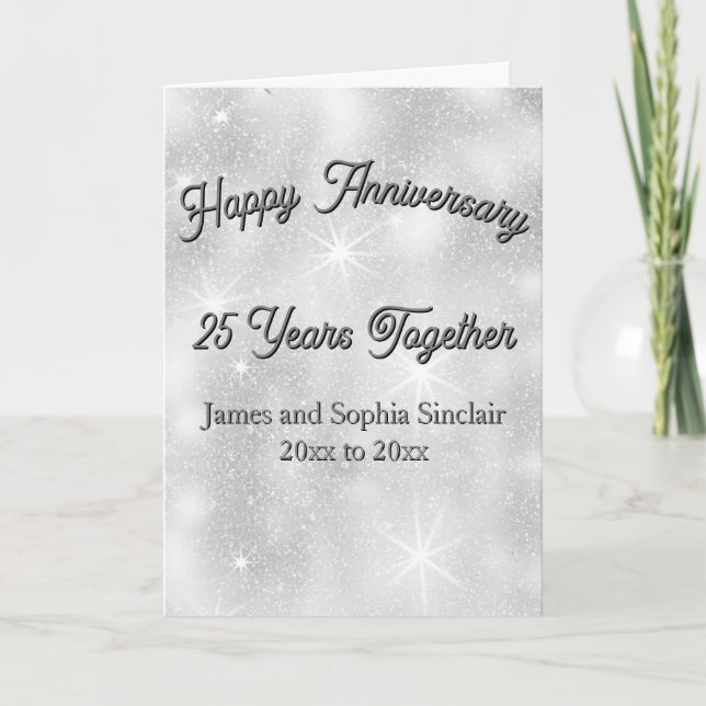 Silver Glitter Texture 25th Wedding Anniversary Kort (Framsida)