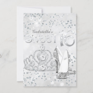Silver Glitter Tiara & Höll Stövlar Sweet 16 Inbju Inbjudningar