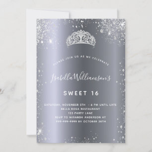 Silver glitter tiara krona Sweet 16 Inbjudningar