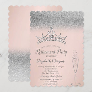 Silver Glitter Tiara Vinglas Pension Inbjudningar