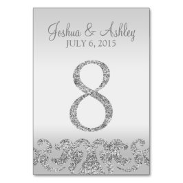 Silver Glitter Titta Bröllop Bordsnummer 8