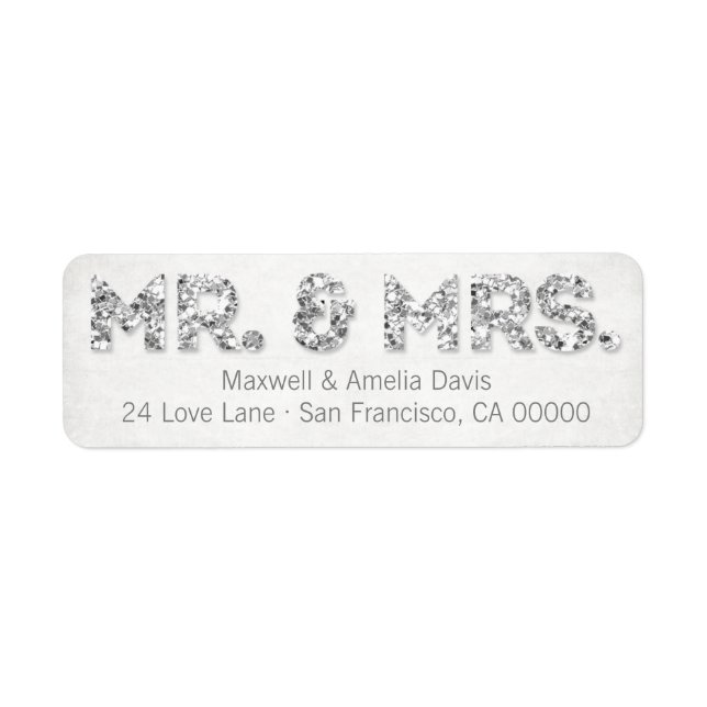 Silver Glitter titta på Mr. & Mrs Labels Returadress Etikett (Framsidan)