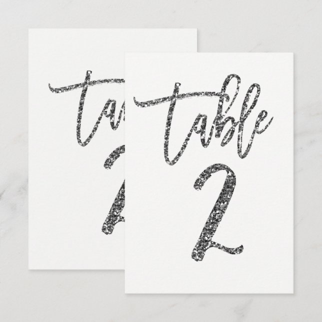 Silver Glitter Trendig Modern Bordsnummer 2 (Fram/baksida)