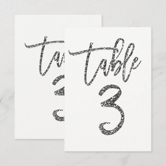 Silver Glitter Trendig Modern Bordsnummer 3 (Fram/baksida)