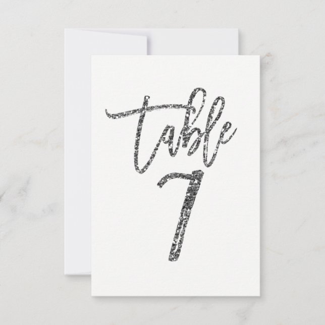 Silver Glitter Trendig Modern Bordsnummer 7 (Framsida)