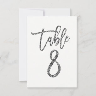 Silver Glitter Trendig Modern Skript Bord Nummer 8 Inbjudningar