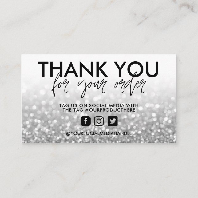 Silver Glitter Trendig Salon Tack Visitkort (Framsida)