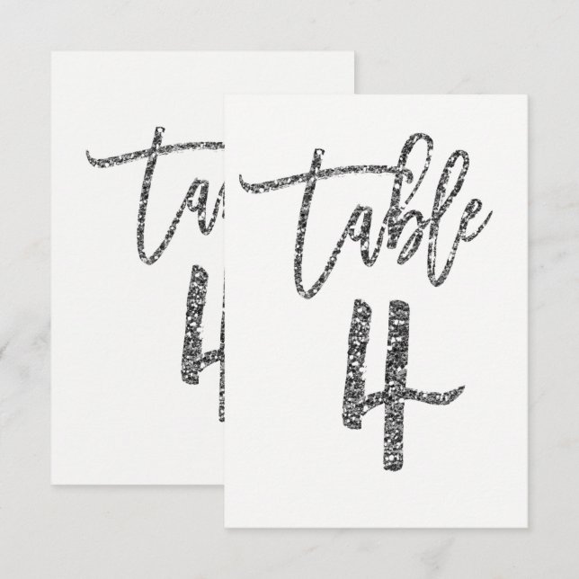 Silver Glitter Trendigt Modernt Skript Bordnummer  Inbjudningar (Fram/baksida)